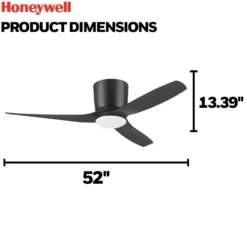 Honeywell Lynton Covered Outdoor Ceiling Fan with Light, 52 Inch, Matte Black - 53060