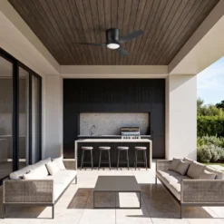 Honeywell Lynton Covered Outdoor Ceiling Fan with Light, 52 Inch, Matte Black - 53060