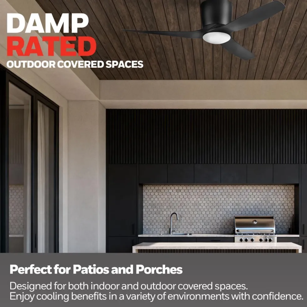 Honeywell Lynton Covered Outdoor Ceiling Fan with Light, 52 Inch, Matte Black - 53060
