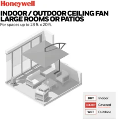 Honeywell Lynton High Performance Indoor and Outdoor Ceiling Fan, Black, 52-Inch - 51854