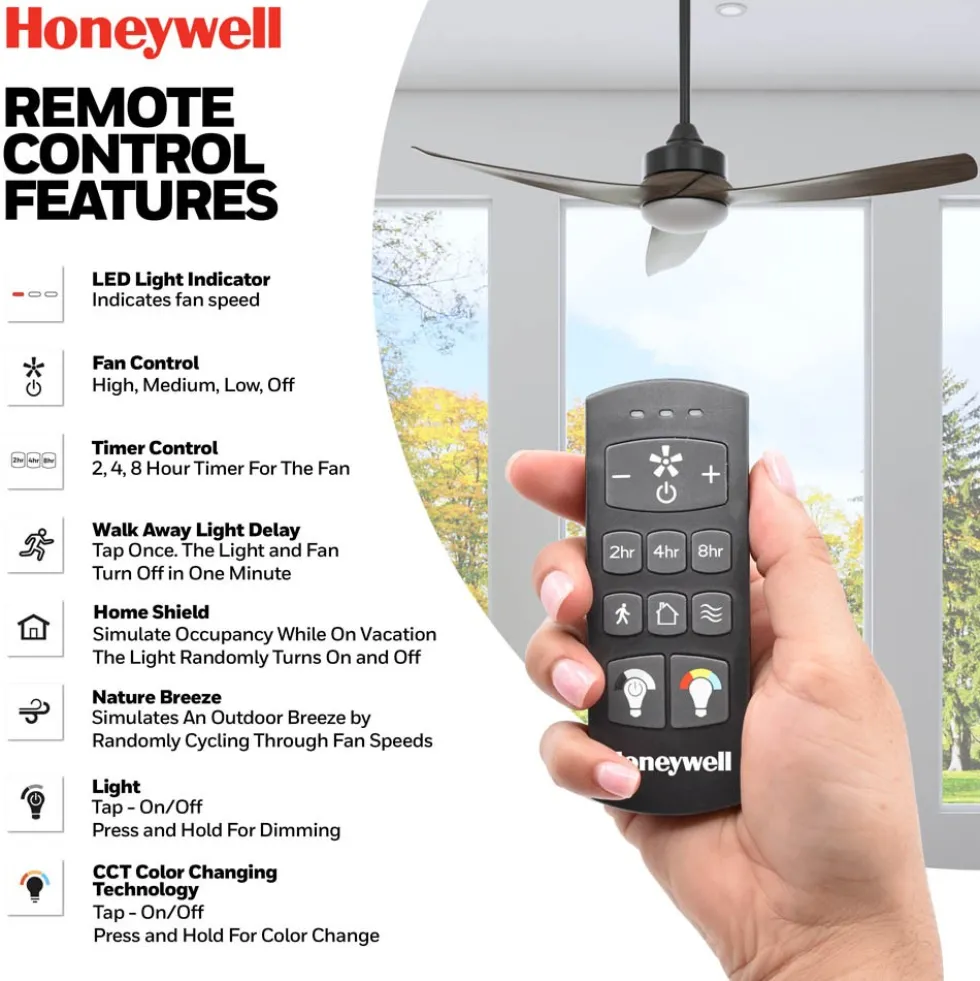 Honeywell Lynton High Performance Indoor and Outdoor Ceiling Fan, Brown and Black, 52-Inch - 51853