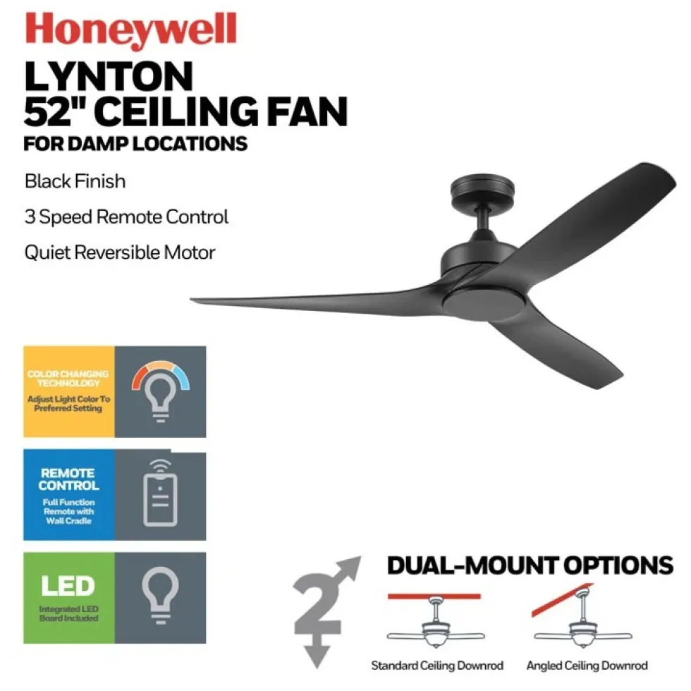 Honeywell Lynton 52 inch Outdoor Three Blade Ceiling Fan with Remote - 53005