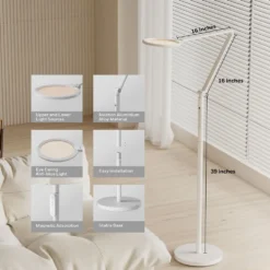Honeywell Modern Adjustable Floor Lamp with Remote and Eye Protection, 2700k-5700k Color Temperature and 5 Brightness Levels, White - HWL-F01WT