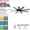 Honeywell Modern Indoor Ceiling Fan with Color Changing LED Light, 8 Dual Finish Blades and Reversible Motor, Black, 62 Inch - 51904-01