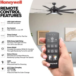 Honeywell Modern Indoor Ceiling Fan with Color Changing LED Light, 8 Dual Finish Blades and Reversible Motor, Black, 62 Inch - 51904-01