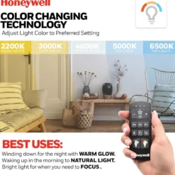 Honeywell Modern Indoor Ceiling Fan with Color Changing LED Light, 8 Dual Finish Blades and Reversible Motor, Black, 62 Inch - 51904-01