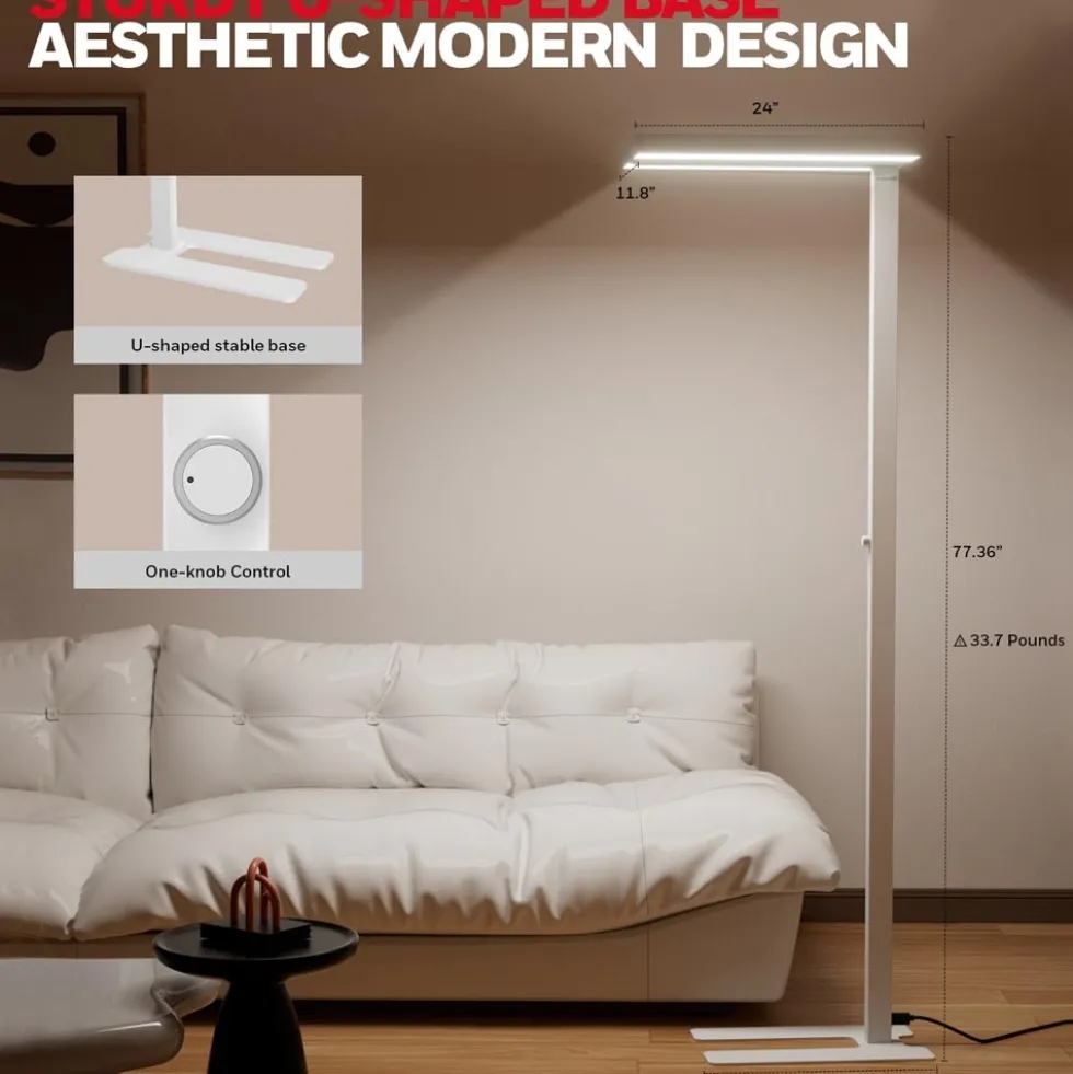 Honeywell Modern LED Floor Lamp, Sunturalux Eye-Care Tall Standing Light, 16000LM 4000K Natural Daylight - 02E-Max