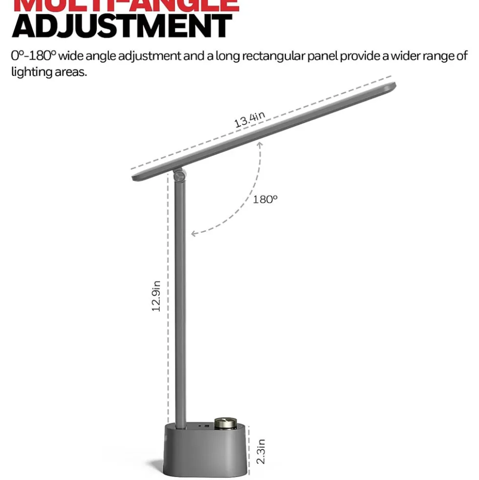 Honeywell Multi-Angle Adjustable LED Desk/Table Lamp with USB A+C Charging Ports and Eye Protection, Gray HWT-H01G-PRO