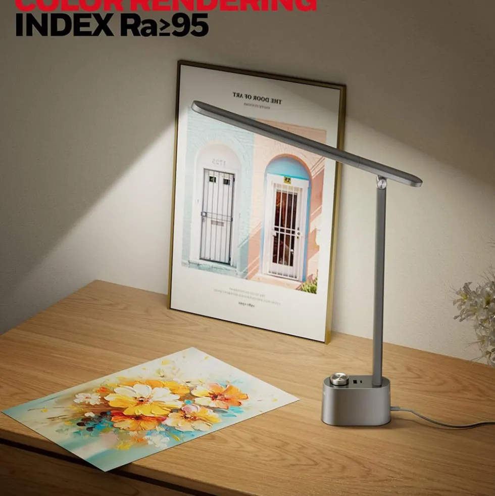 Honeywell Multi-Angle Adjustable LED Desk/Table Lamp with USB A+C Charging Ports and Eye Protection, Gray HWT-H01G-PRO