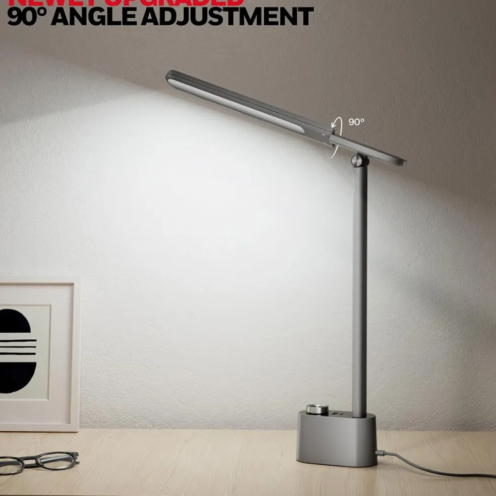 Honeywell Multi-Angle Adjustable LED Desk/Table Lamp with USB A+C Charging Ports and Eye Protection, Gray HWT-H01G-PRO