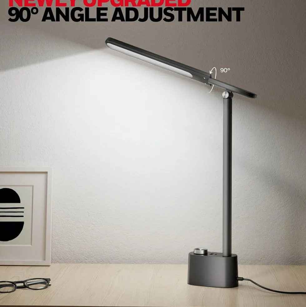 Honeywell Multi-Angle Adjustable LED Desk/Table Lamp with USB A+C Charging Ports and Eye Protection, Black HWT-H01-PRO