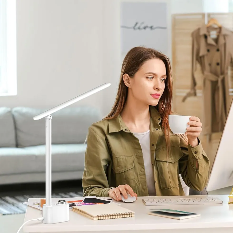 Honeywell Multi-Angle Adjustable LED Desk/Table Lamp with USB A+C Charging Ports and Eye Protection, White HWT-H01W-PRO