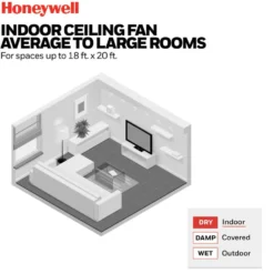 Honeywell Myers Park Indoor Ceiling Fan, Matte Black, 52-Inch - 51861