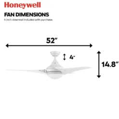 Honeywell Neyo 52 inch Contemporary Indoor LED Ceiling Fan with Light, Remote and High Performance Blades - 51804, Bright White