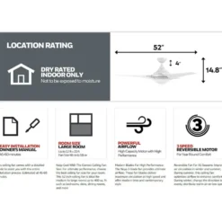 Honeywell Neyo 52 inch Contemporary Indoor LED Ceiling Fan with Light, Remote and High Performance Blades - 51804, Bright White
