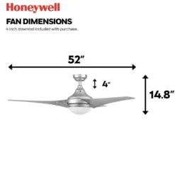 Honeywell Neyo 52 inch Contemporary Indoor LED Ceiling Fan with Light, Remote and High Performance Blades -51802, Pewter