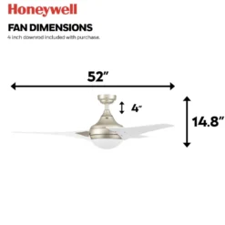 Honeywell Neyo 52 inch Contemporary Indoor LED Ceiling Fan with Light, Remote and High Performance Blades - 51801, Champagne