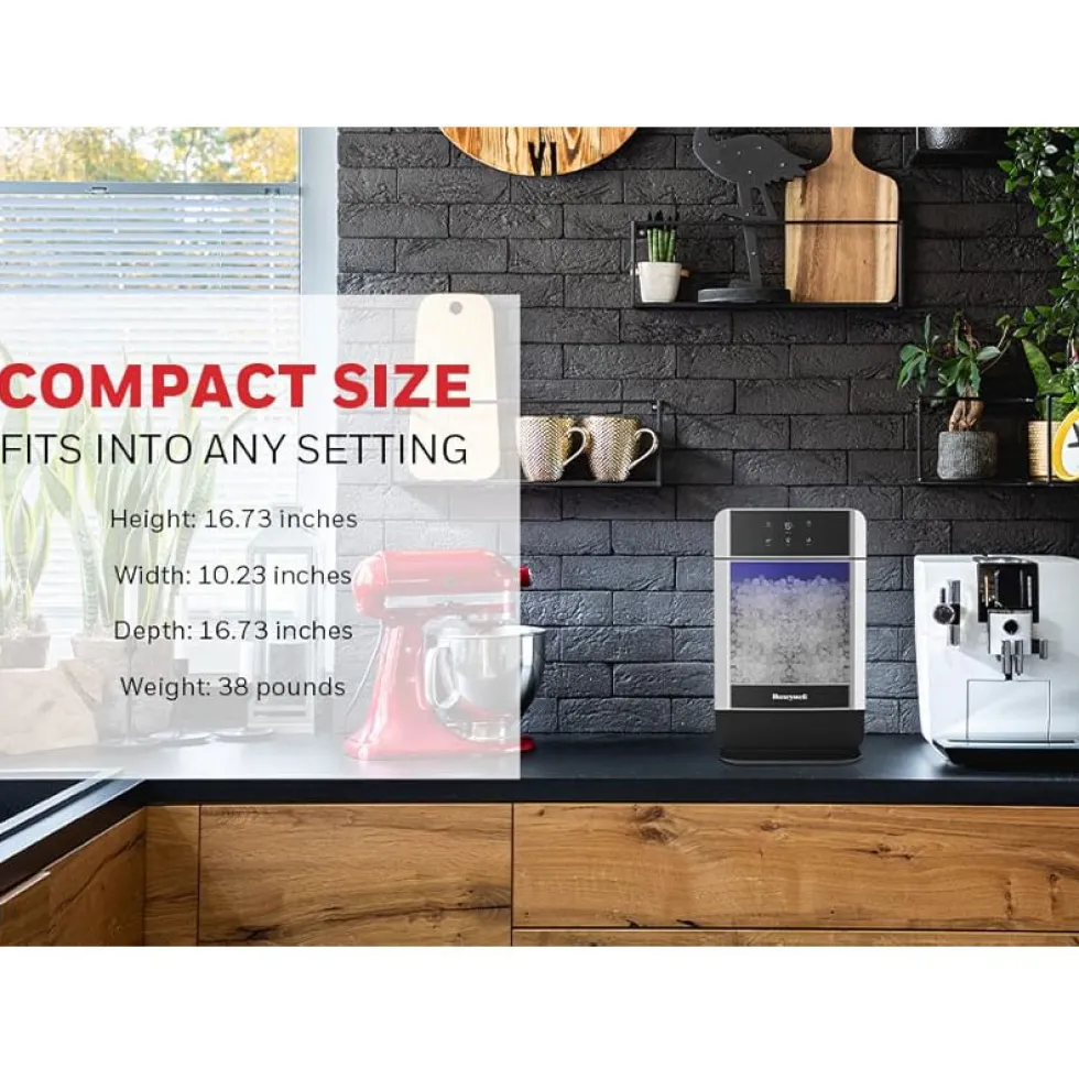 Honeywell Nugget Ice Maker, Countertop Water Line Connect Chewable Ice Machine with One Click Operation and Large Ice Storage - H-ICE2