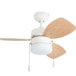 Honeywell Ocean Breeze Ceiling Fan with Frosted Cylinder Light, White, 30-Inch - 50600