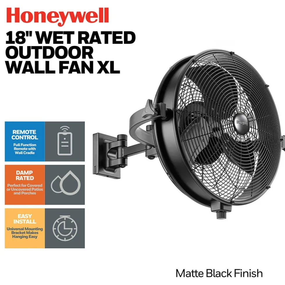 Honeywell Outdoor Wall Mount Oscillating Fan with Remote,18 Inch - 53031