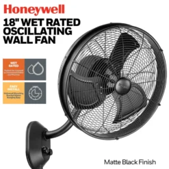 Honeywell Outdoor Wet-Rated Oscillating Wall Fan, 18 Inch, Matte Black - 53030