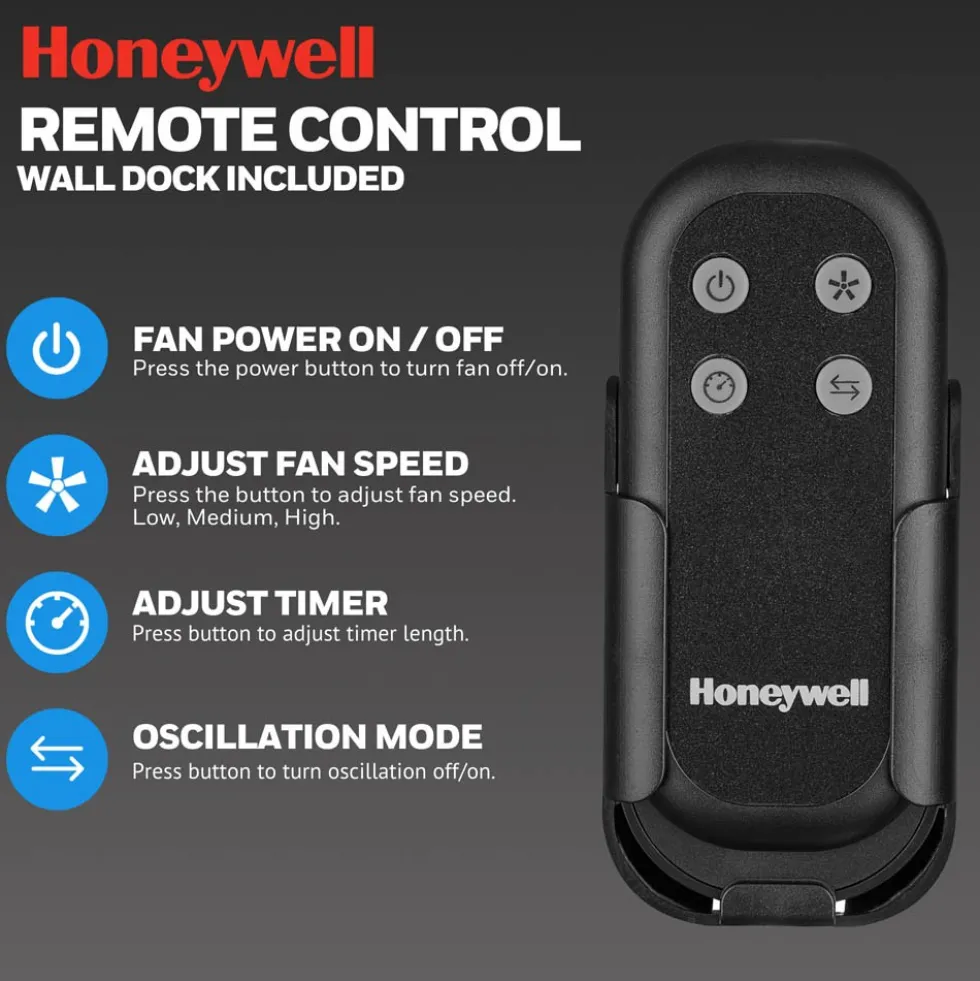 Honeywell Outdoor Wet-Rated Oscillating Wall Fan with Remote, Matte Black, 18-Inch - 53029