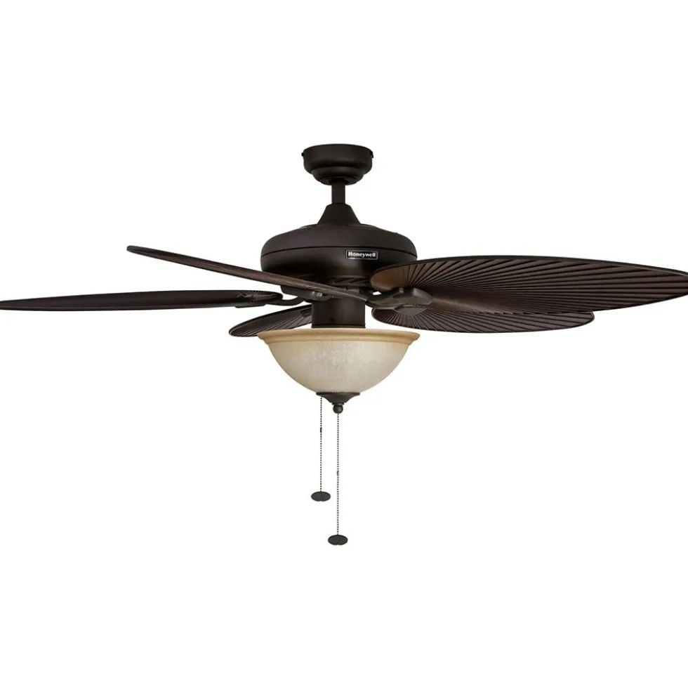 Honeywell Palm Island Indoor and Outdoor Ceiling Fan with Light, Bronze, 52-Inch - 50202