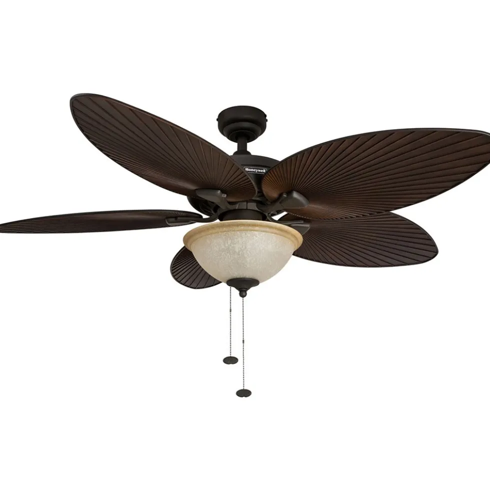 Honeywell Palm Island Indoor and Outdoor Ceiling Fan with Light, Bronze, 52-Inch - 50202