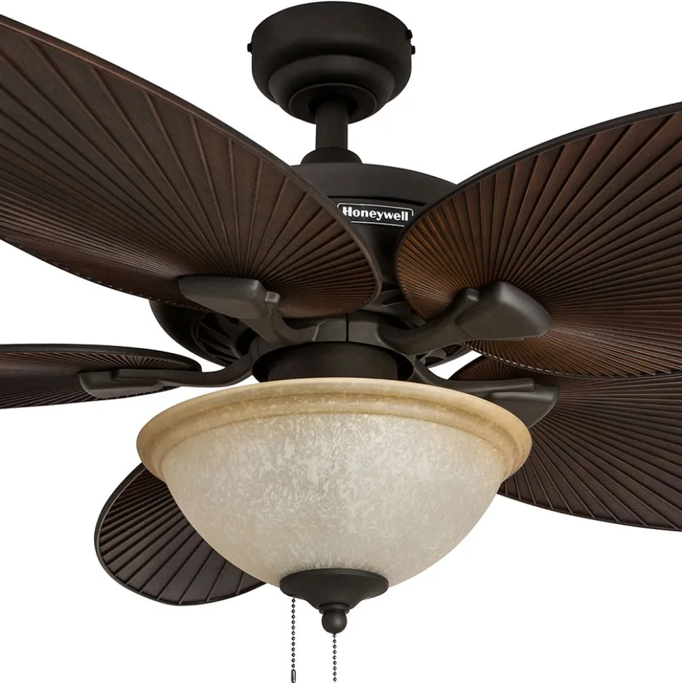 Honeywell Palm Island Indoor and Outdoor Ceiling Fan with Light, Bronze, 52-Inch - 50202