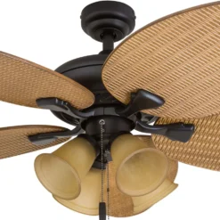 Honeywell Palm Valley Indoor and Outdoor Tropical Ceiling Fan with 4 LED Lights, Bronze, 52-Inch- 50506