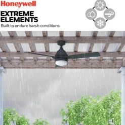 Honeywell Port Isle Wet Rated Outdoor Ceiling Fan, Matte Black, 54-Inch - 51856