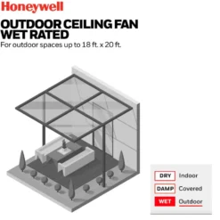 Honeywell Port Isle Wet Rated Outdoor Ceiling Fan, Matte Black, 54-Inch - 51856