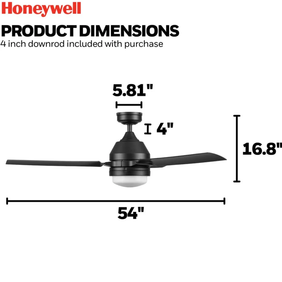 Honeywell Port Isle Wet Rated Outdoor Ceiling Fan, Matte Black, 54-Inch - 51856