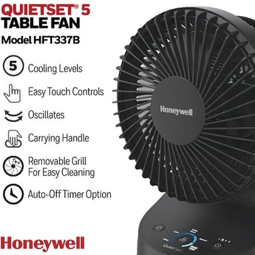 Honeywell QuietSet 5 Oscillating Table Fan - Black, HTF337B