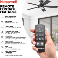 Honeywell Radstock 52 inch Contemporary Ceiling Fan with Color Changing Light, Remote Control and Five Dual Finish Blades - 53001