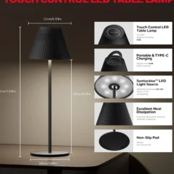 Honeywell Rechargeable Cordless Desk Lamps with a Portable Design, Color Changing and Touch Controls, Black 2-Pack HWT-M1B