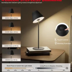 Honeywell Rechargeable Cordless Desk Lamps with a Portable Design, Color Changing and Touch Controls, Black 2-Pack HWT-M1B