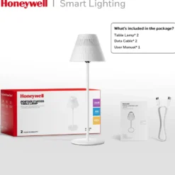 Honeywell Rechargeable Cordless Table Lamps with a Portable Design, Color Changing and Touch Controls, White 2-Pack HWT-M1W