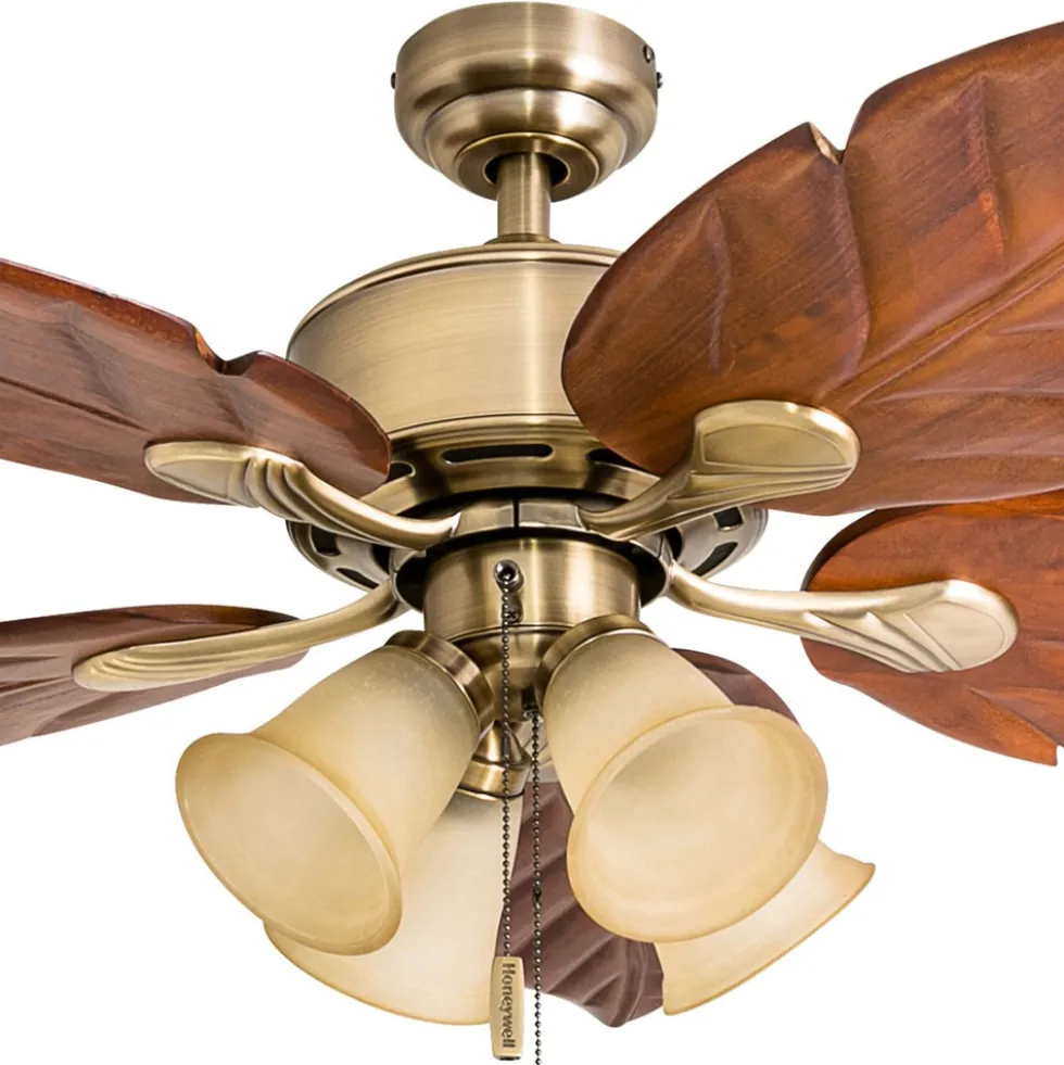 Honeywell Royal Palm Indoor Ceiling Fan, Aged Brass Tropical, 52-Inch - 50504
