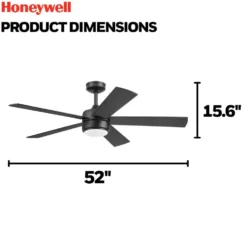 Honeywell Schilling 52 Inch Indoor Matte Black LED Ceiling Fan with Remote Control - 53040