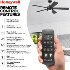 Honeywell Schilling 52 Inch Indoor Matte Black LED Ceiling Fan with Remote Control - 53040