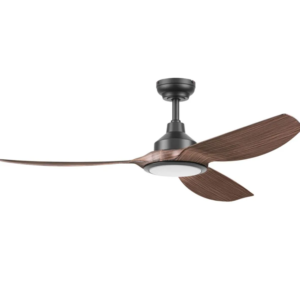 Honeywell Sirro Indoor or Covered Outdoor Ceiling Fan with Chocolate Auburn Blades and Adjustable LED Light, 52-Inch, Matte Black - 53027-03