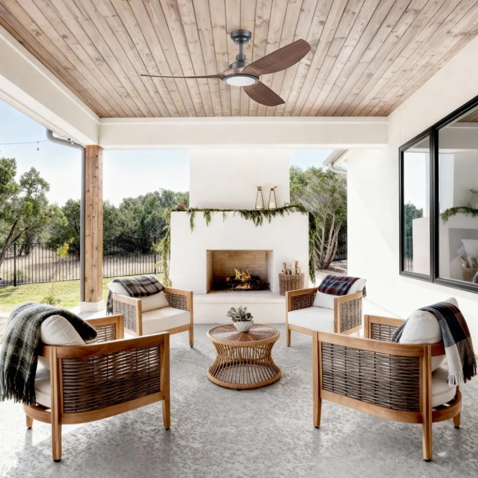 Honeywell Sirro Indoor or Covered Outdoor Ceiling Fan with Chocolate Auburn Blades and Adjustable LED Light, 52-Inch, Matte Black - 53027-03