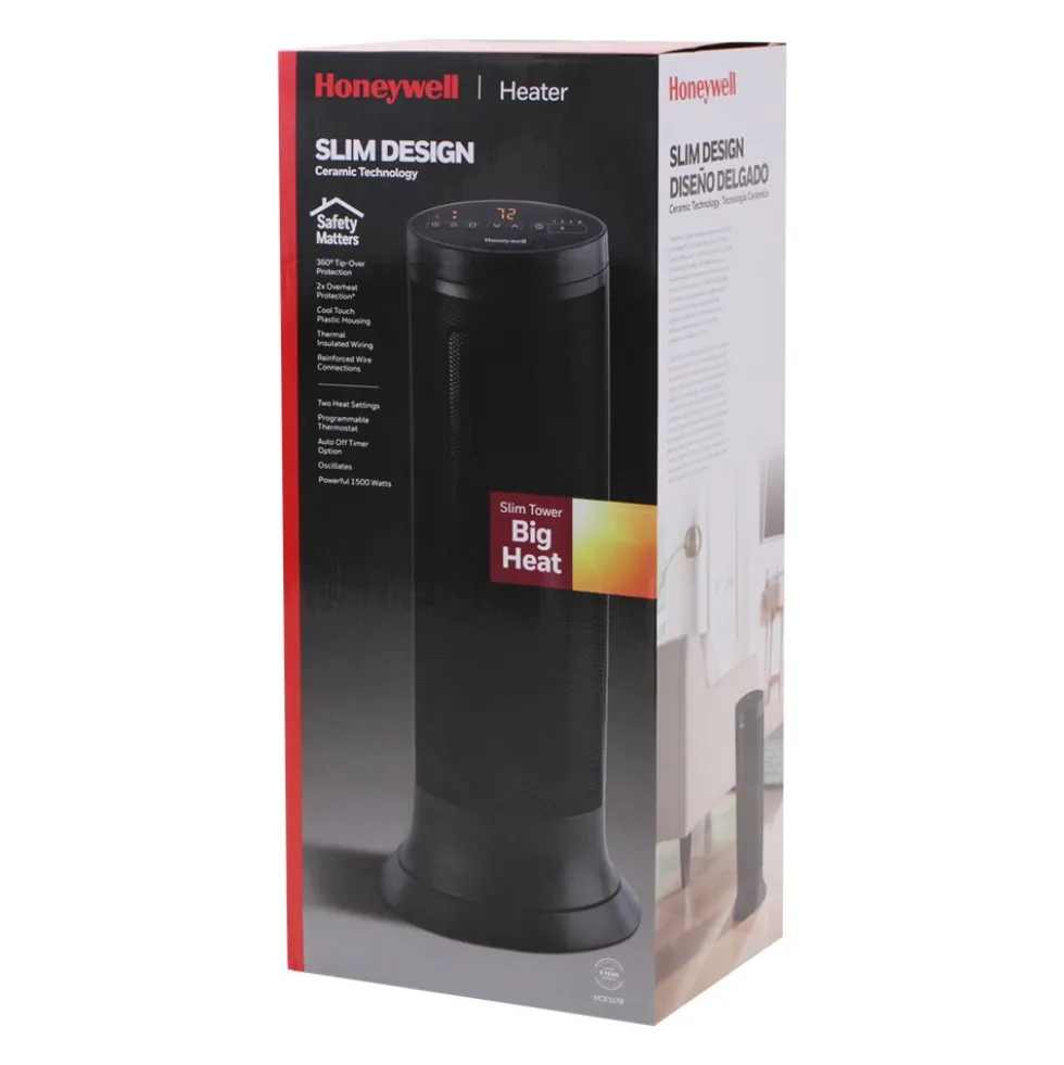 Honeywell Slim Ceramic Tower Whole Room Heater in Black, HCE317B