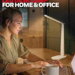 Honeywell Small LED Desk Lamp with USB A+C Dual Charging Ports and Eye Protection, White