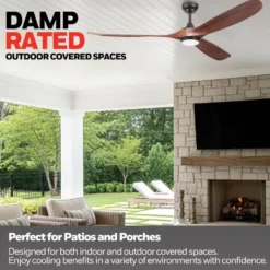 Honeywell Taiga Indoor or Covered Outdoor Ceiling Fan with Solid Wood Redwood Blades and Adjustable LED Light, 70-Inch, Matte Black - 53028-03