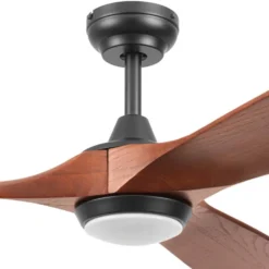 Honeywell Taiga Indoor or Covered Outdoor Ceiling Fan with Solid Wood Redwood Blades and Adjustable LED Light, 70-Inch, Matte Black - 53028-03