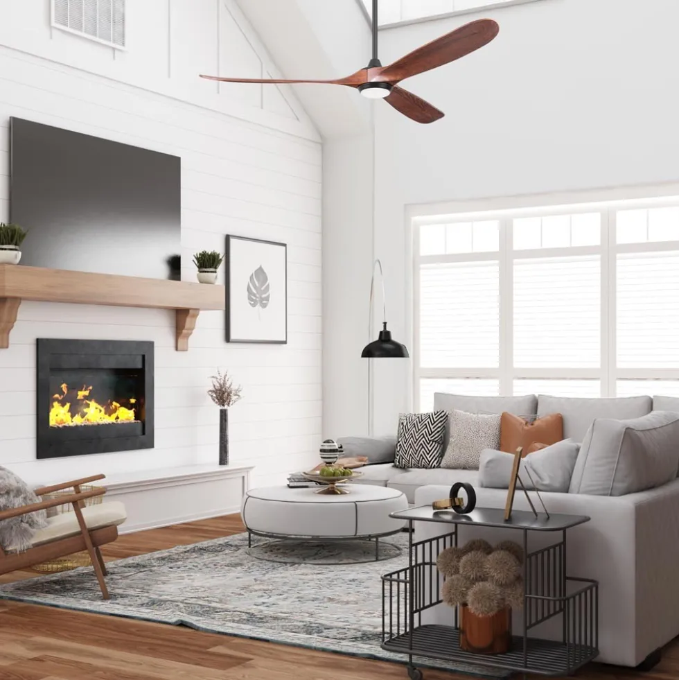 Honeywell Taiga Indoor or Covered Outdoor Ceiling Fan with Solid Wood Redwood Blades and Adjustable LED Light, 70-Inch, Matte Black - 53028-03