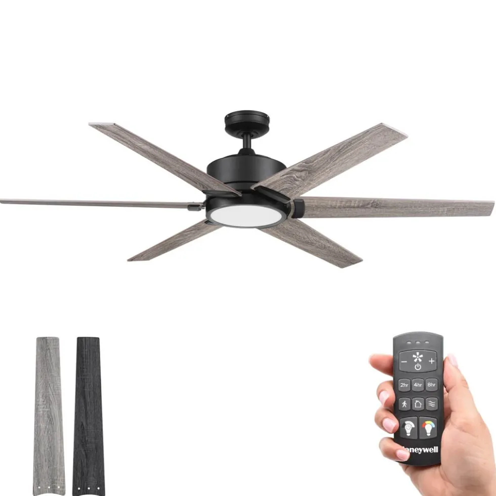 Honeywell Talbert Indoor Ceiling Fan with Color Light, Matte Black, 62-Inch - 51851