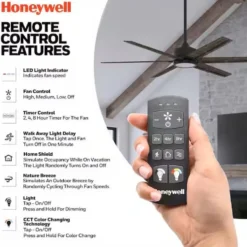 Honeywell Talbert Indoor Ceiling Fan with Color Light, Matte Black, 62-Inch - 51851